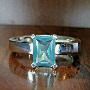 NEW TIFFANY & CO SILVER 925 BERRY MARLOW 2 CARAT EMERALD CUT PARAIBA TOPAZ RING